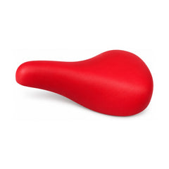 Ultra-soft shock-absorbing comfort bike saddle in red with a size S cover and universal rails