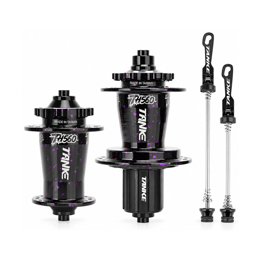 TANKE TH560 dirt jump hub pair in camo and oil slick finishes with 32-hole flanges