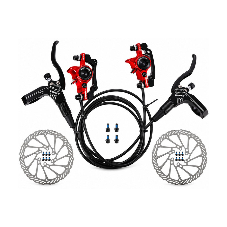 TANKE TB200 hydraulic disc brake calipers in black and red with brake hose