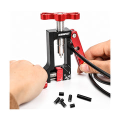 TANKE CNC hydraulic brake hose cutting tool in blue, black nylon and oil slick finishes