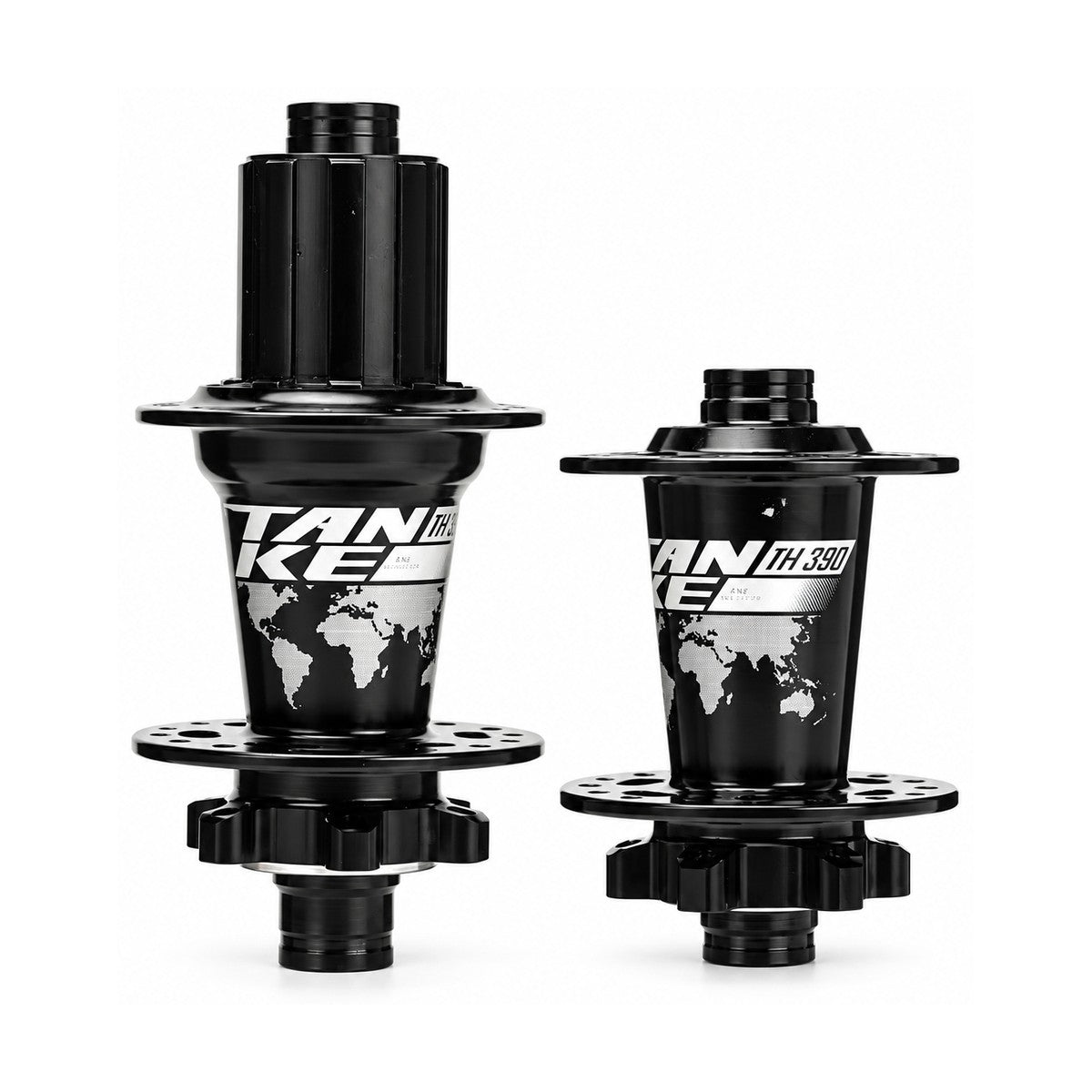TANKE four bearing hub pair in oil slick, black, red, purple and blue with QR and thru-axle options