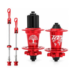 TANKE four bearing hub pair in oil slick, black, red, purple and blue with QR and thru-axle options