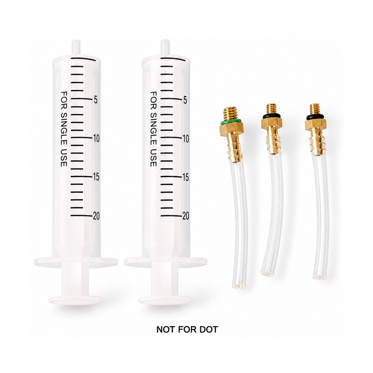 Pair of plastic hydraulic disc brake bleed syringes for bicycle brake servicing