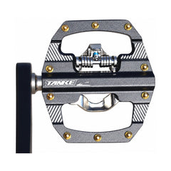TANKE CNC-machined black alloy SPD mountain bike pedal with a chromoly steel spindle