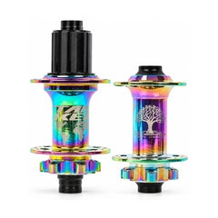 TANKE TH490 thru-axle hub in oil slick, rose pink, purple, black and red