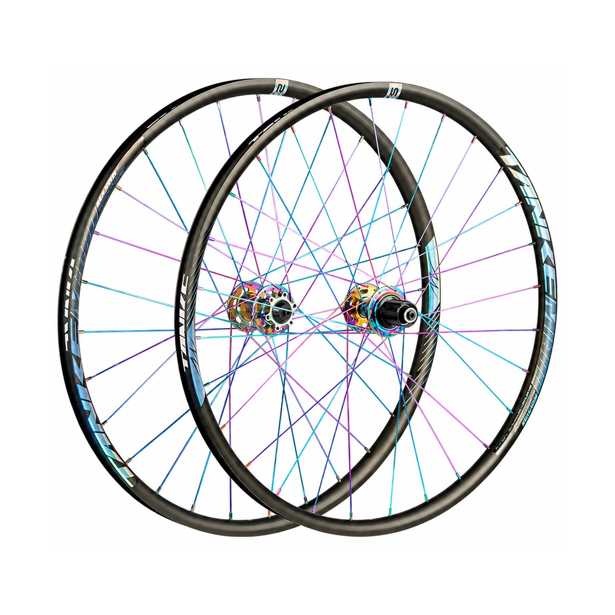 TANKE mountain bike wheelset in black, red, purple and Oil Slick for 26, 27.5 and 29 inch
