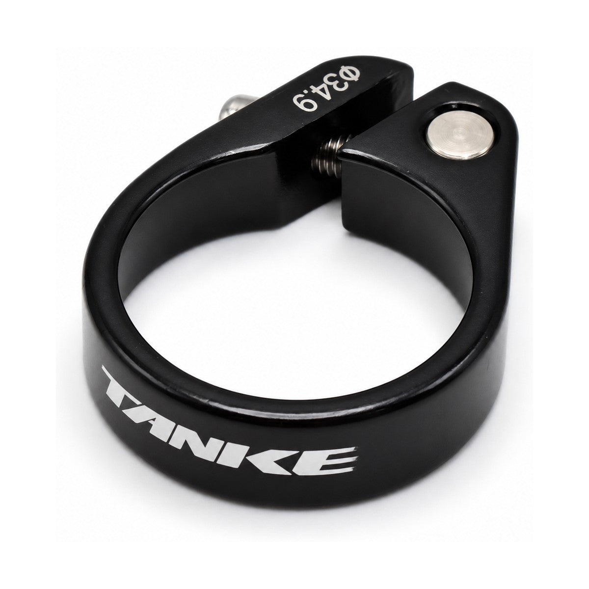 TANKE aluminium seatpost clamps in Oil Slick and black, shown in three sizes