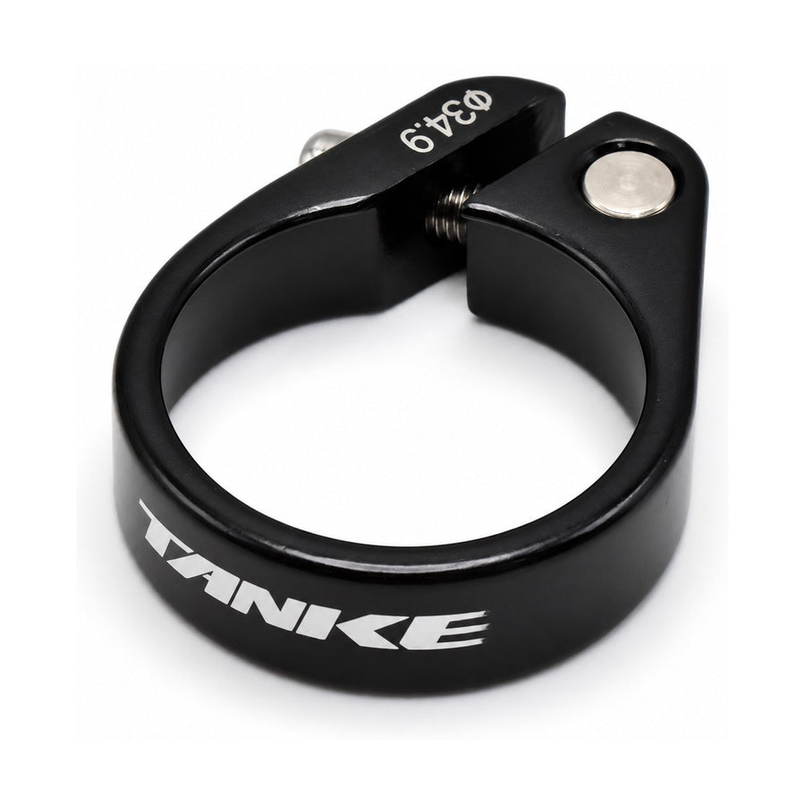 TANKE aluminium seatpost clamps in Oil Slick and black, shown in three sizes