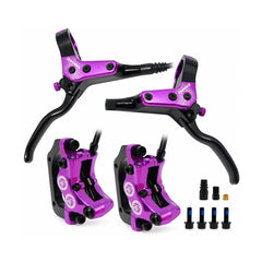 TANKE TB650 four-piston hydraulic disc brake set in purple, silver and gold and blue
